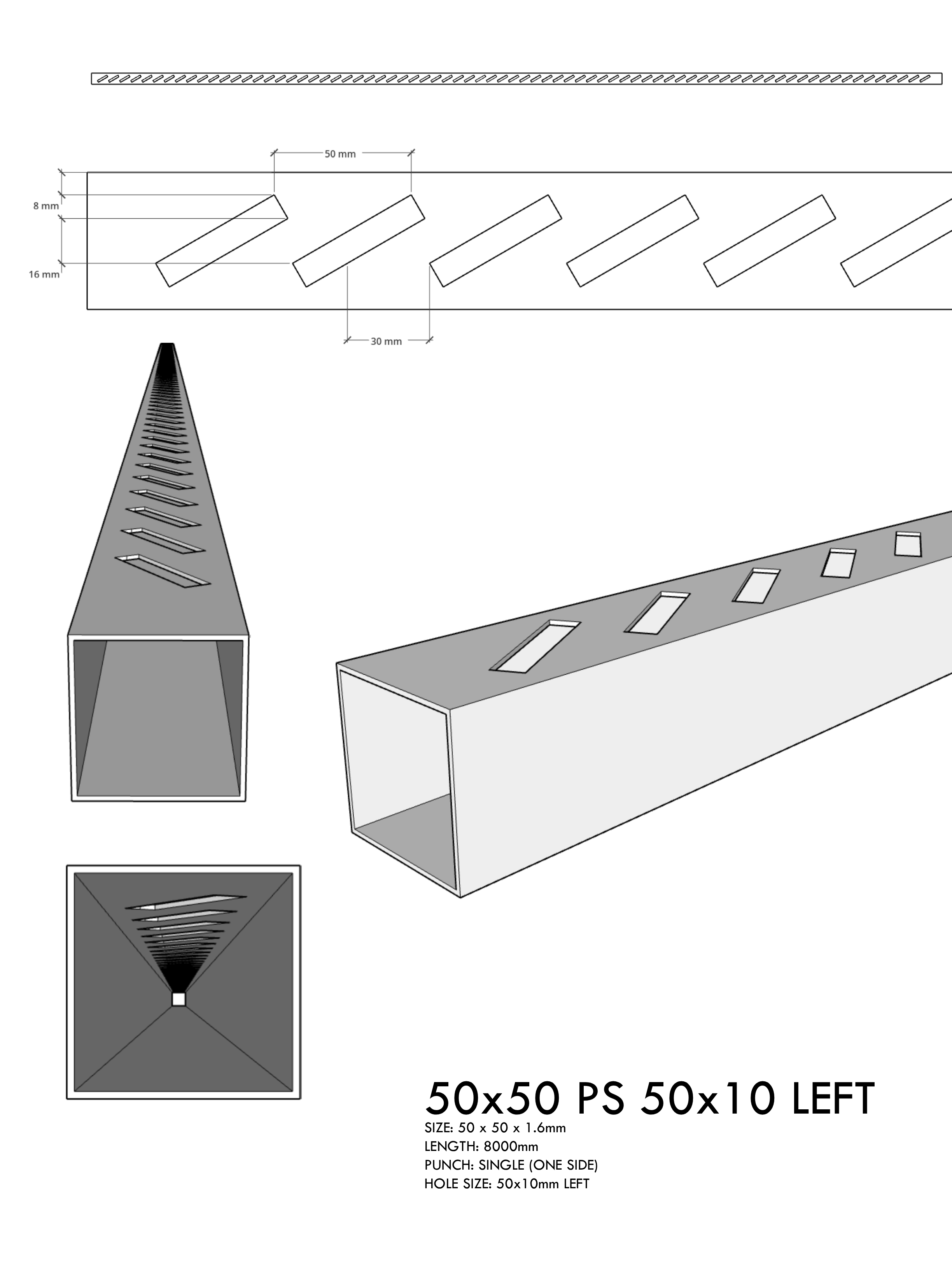 50x50 Single Punched 50x10 RHS LEFT