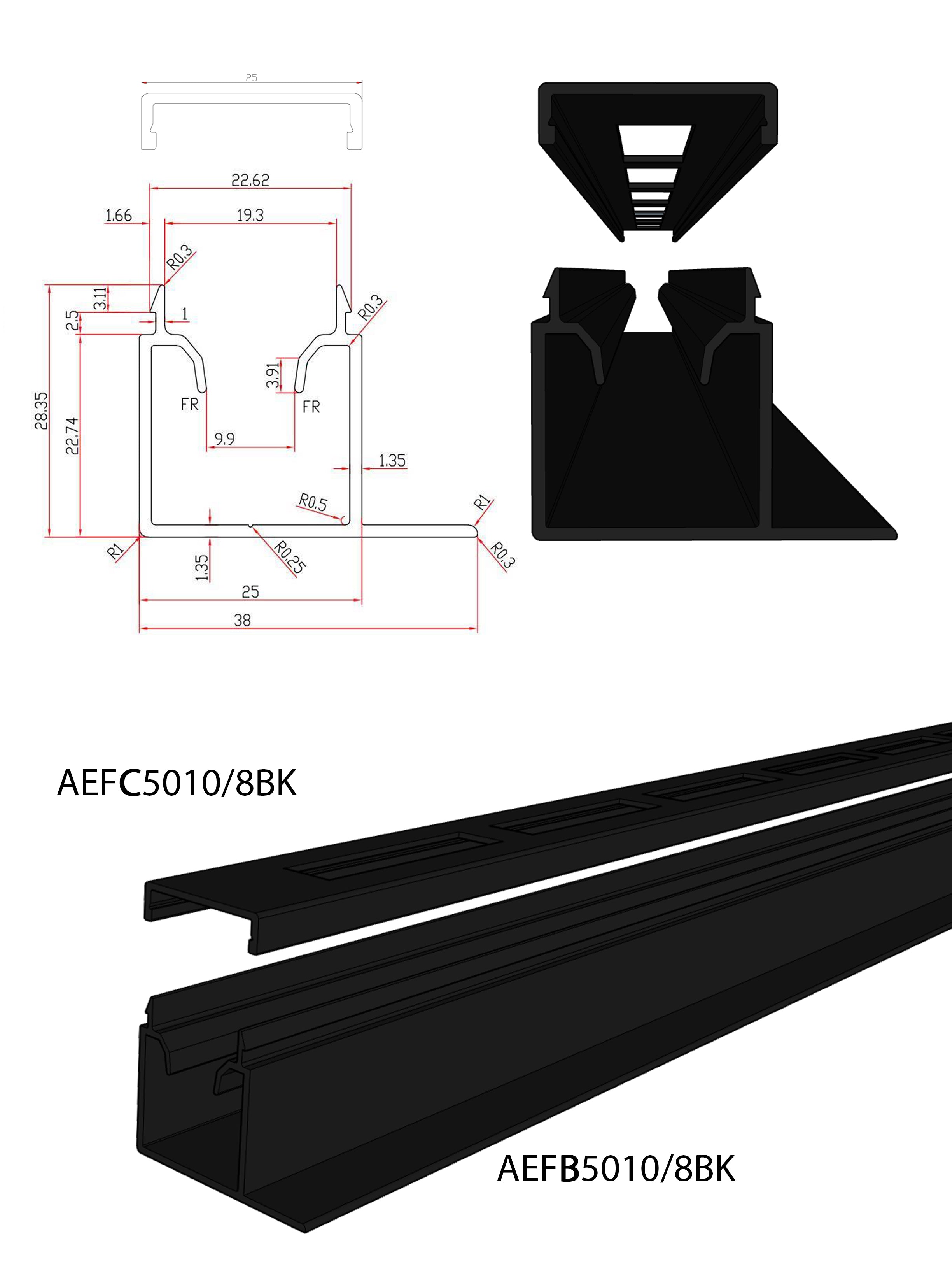 Aluminium F-Channel & Cover to suit 50x10 Satin Black