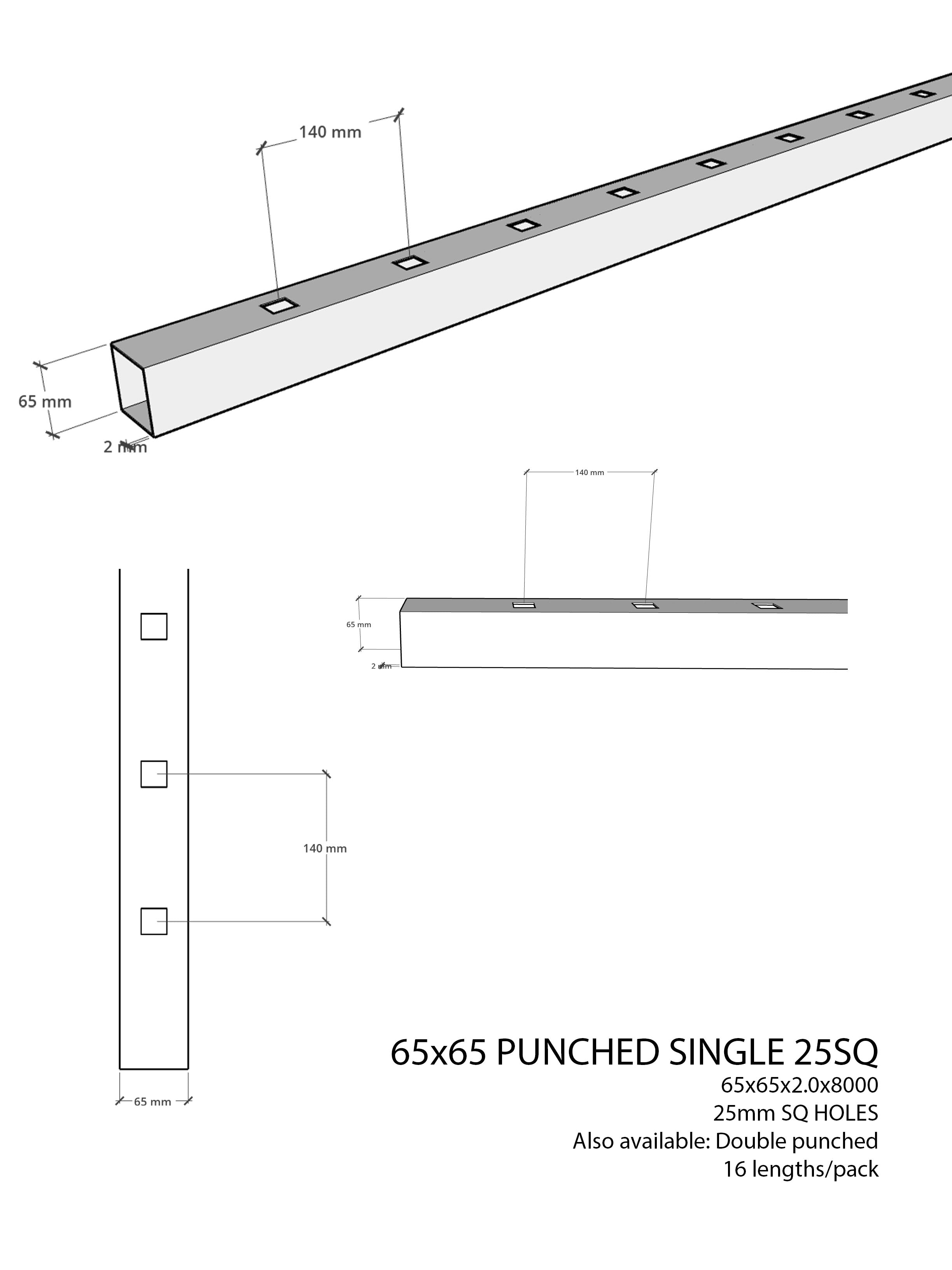 65x65 Single Punched 25SQ Gal