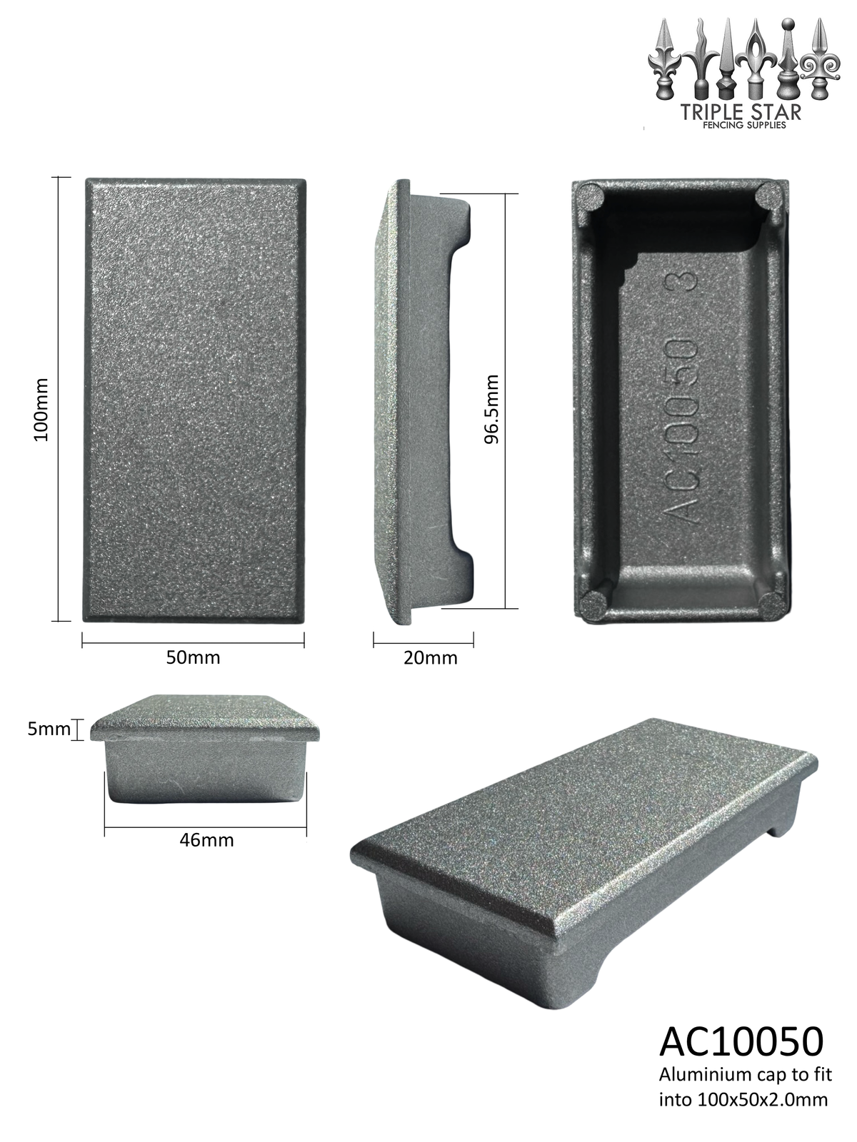 Aluminium Cap to suit 100x50