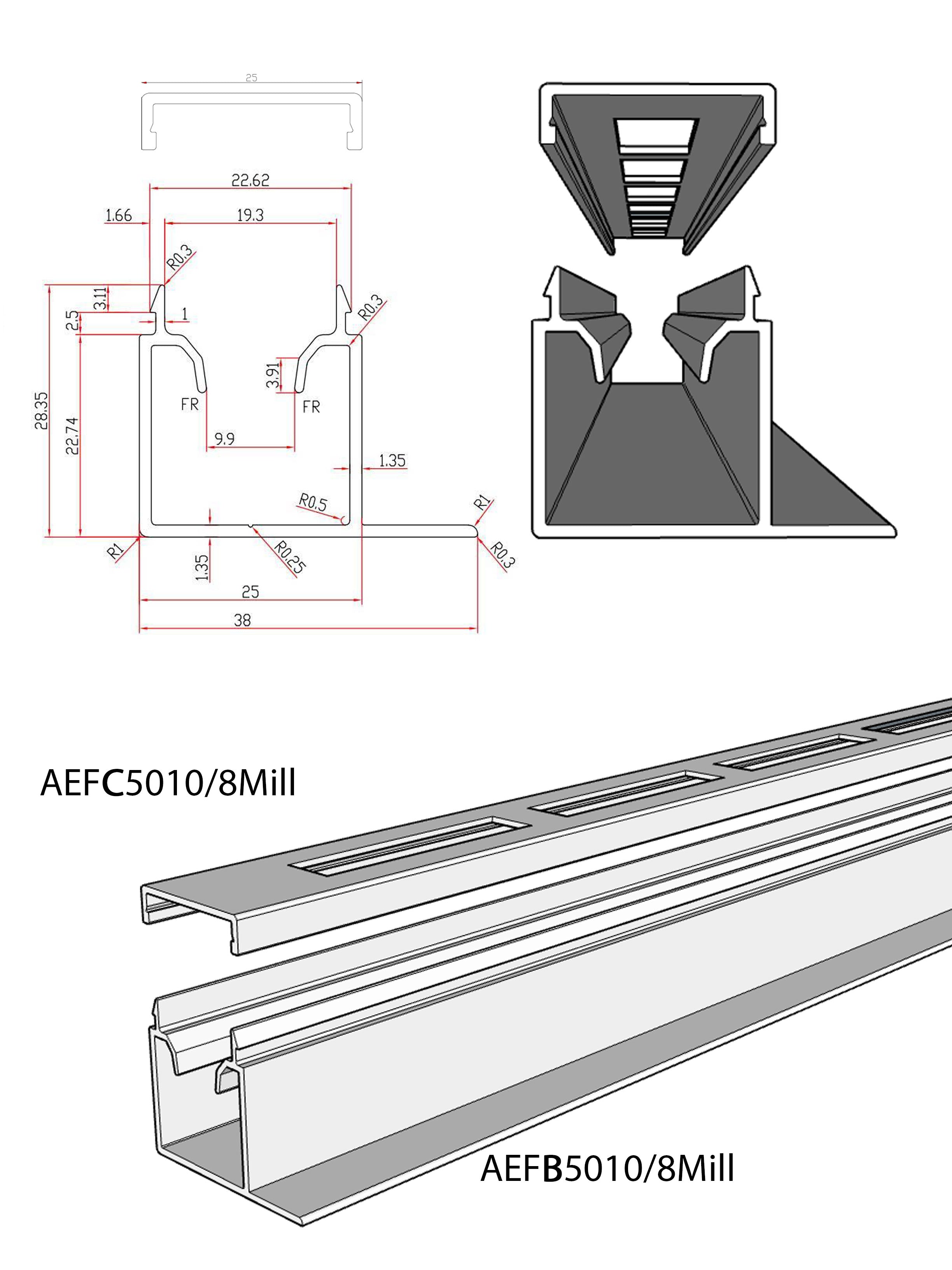 Aluminium F-Channel & Cover to suit 50x10 Mill
