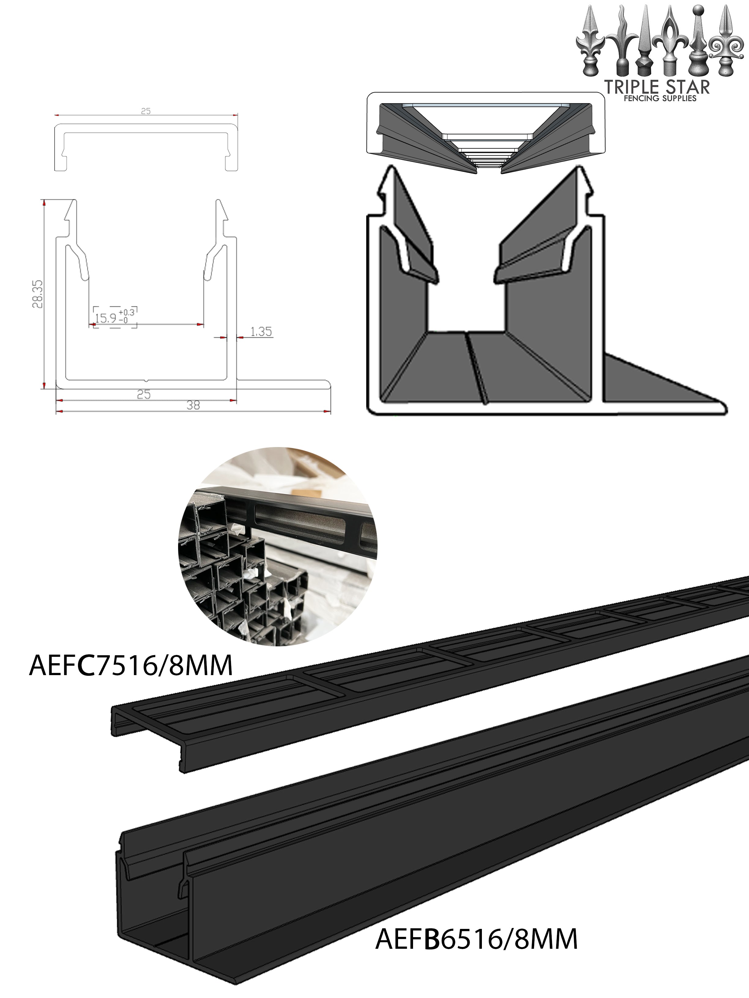 Aluminium F-Channel & Cover to suit 75x16 Monument