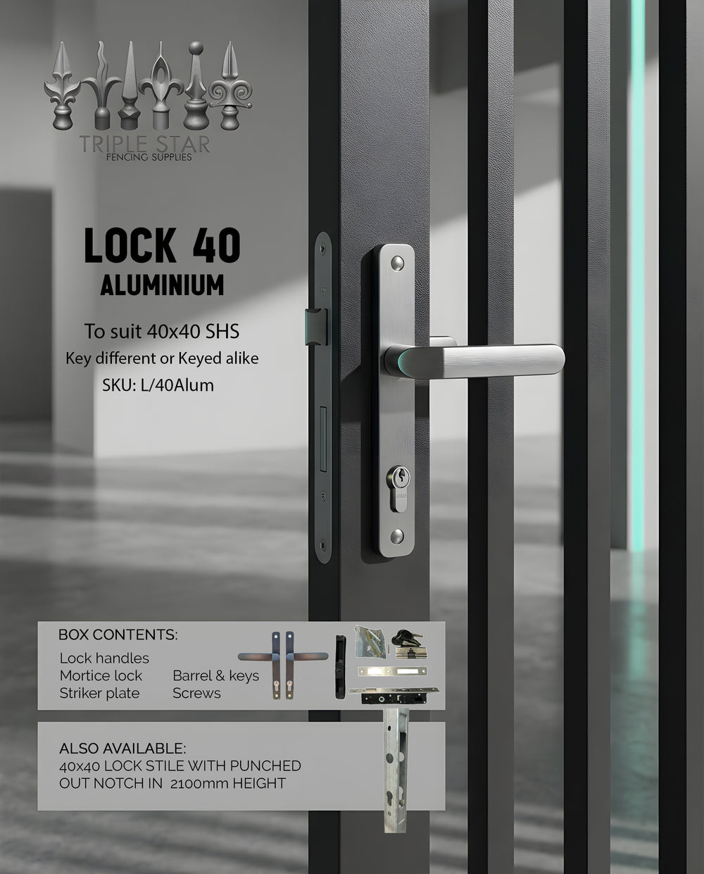 Al40s Lock Set Lock to suit 40x40 (Aluminium)