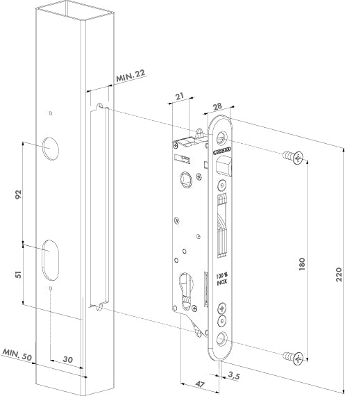 Locinox Fifty Sliding/Swing Lock SILVER