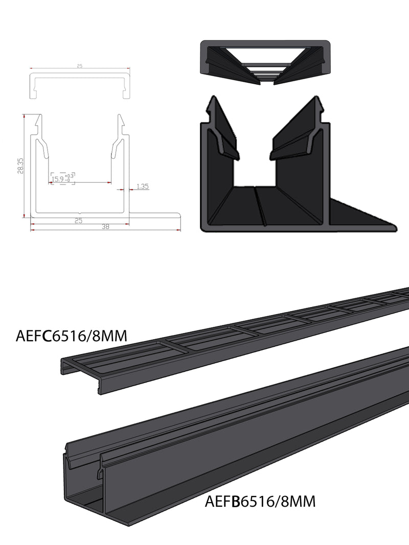 Aluminium F-Channel & Cover to suit 65x16 Monument